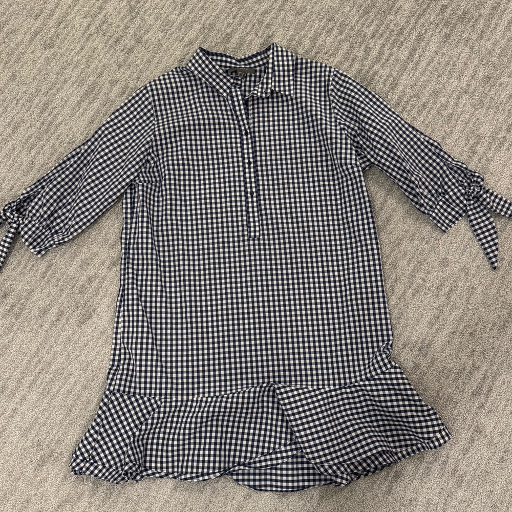 Primaro Navy Gingham Dress with Ruffle Hem